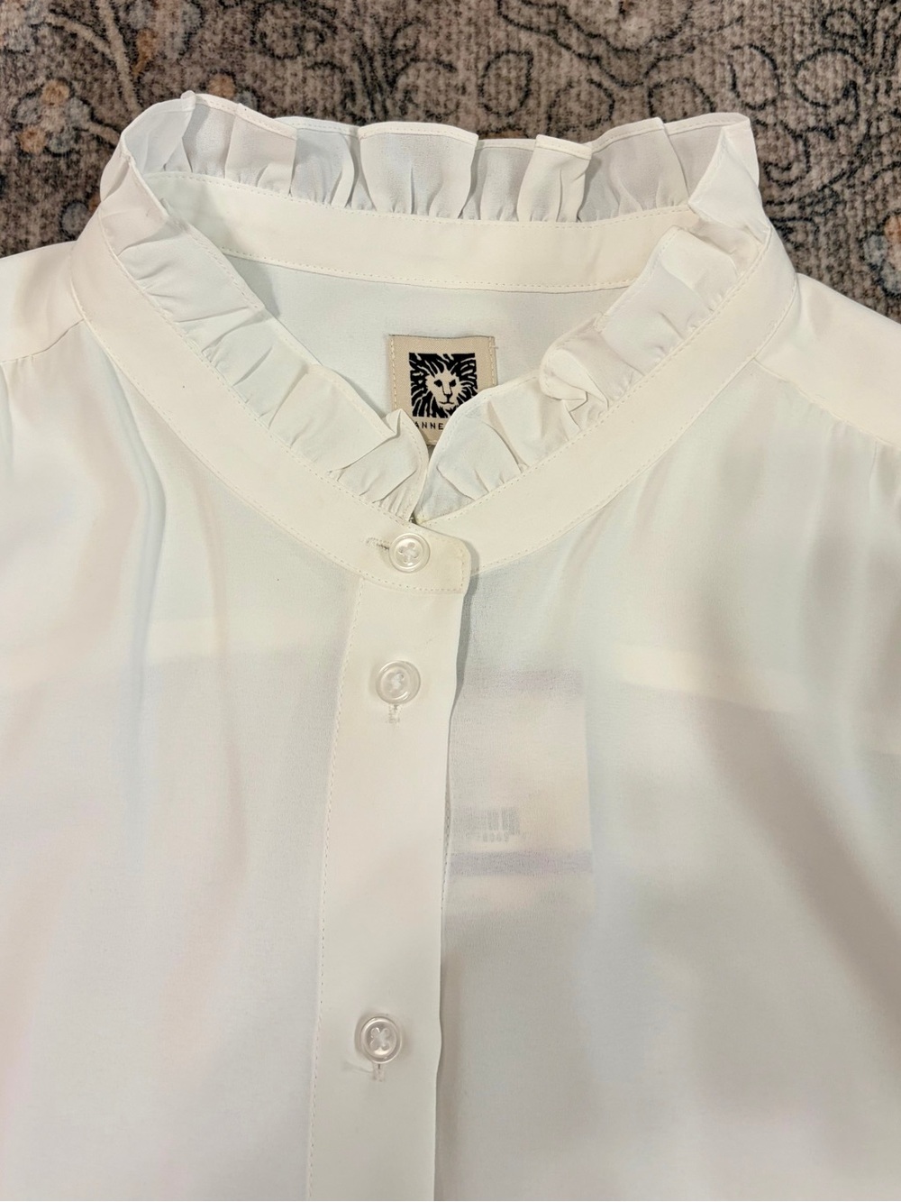 Anne Klein Ivory Ruffled Neck Button-Front Blouse
